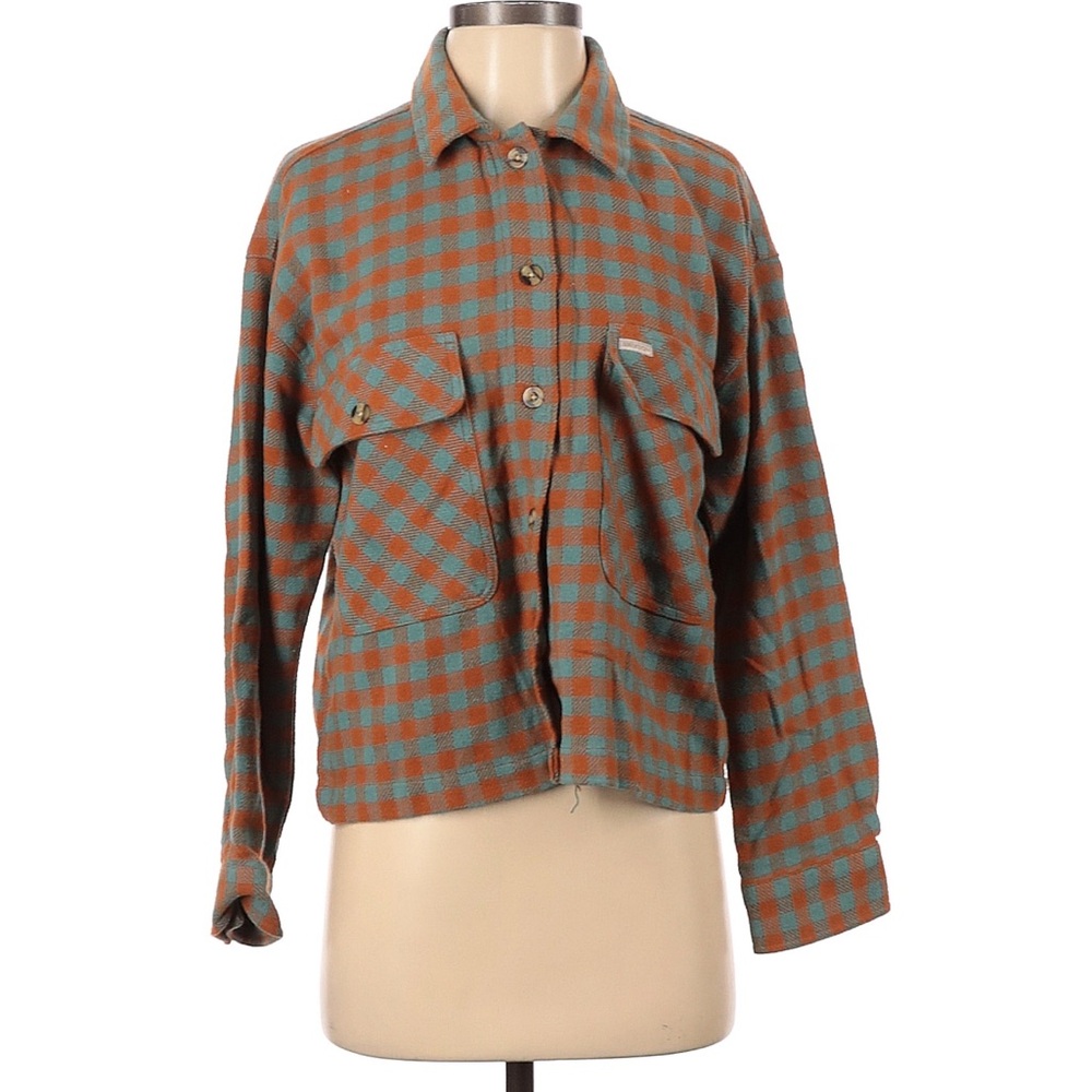 Brixton Boxy Cropped Orange and Blue Plaid Shirt Size XS